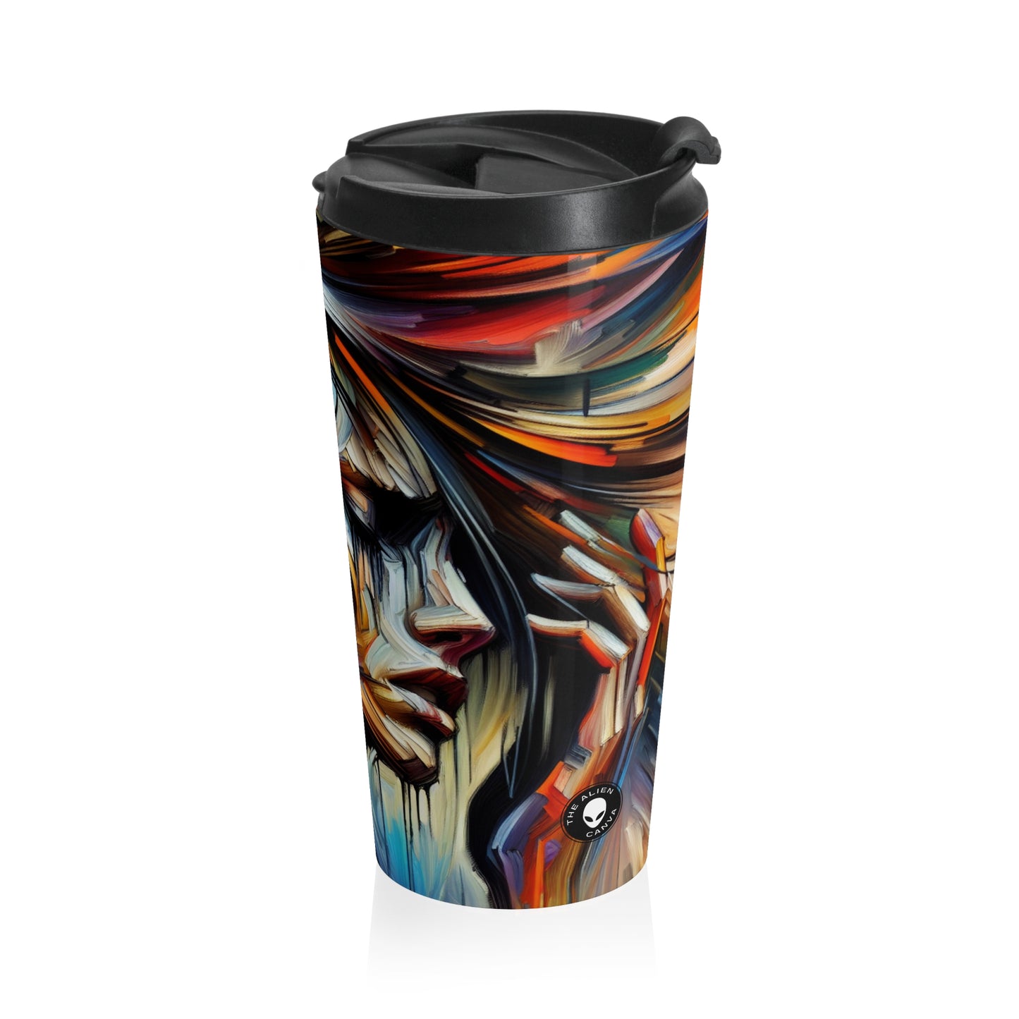 "Night Pulse: Expressions of Urban Chaos" - La tasse de voyage Alien en acier inoxydable Expressionnisme