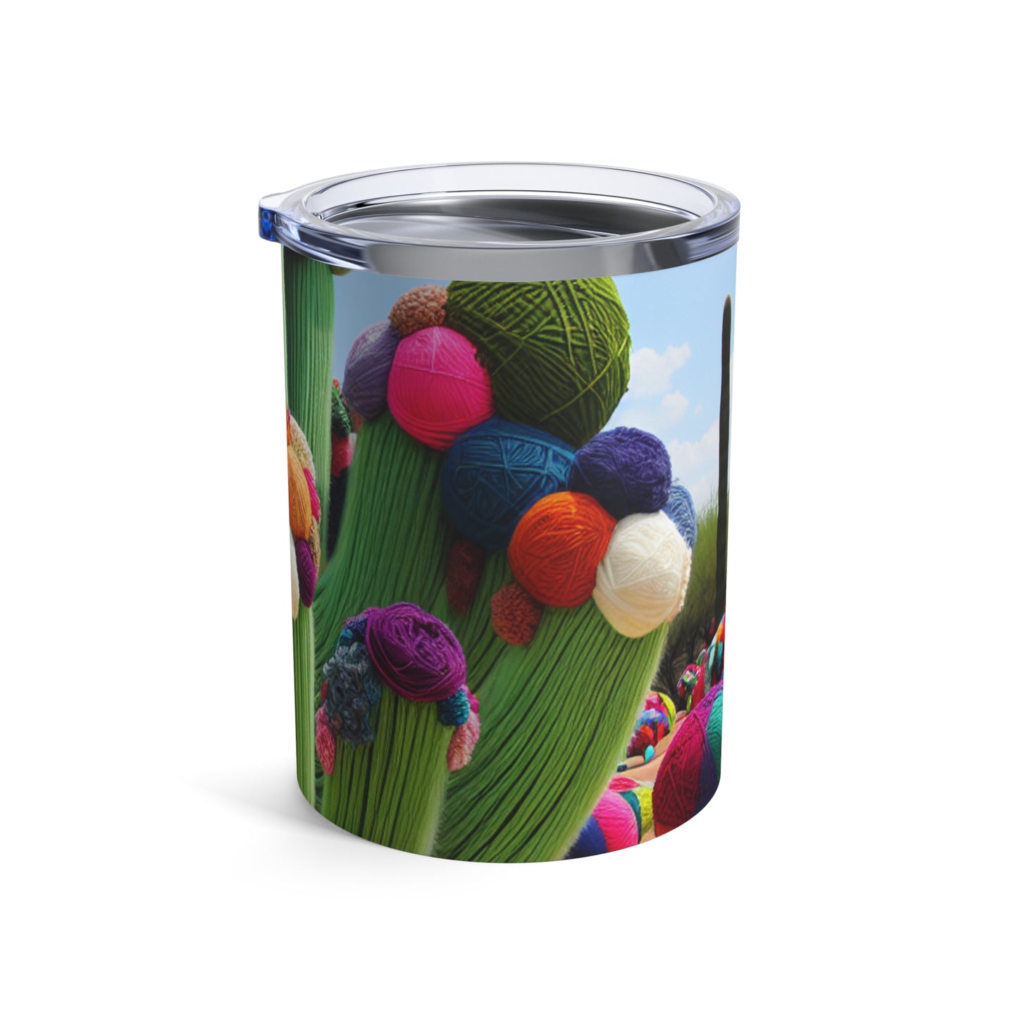 « Cactus remplis de fil dans le ciel » - The Alien Tumbler 10oz Yarn Bombing (Fiber Art) Style