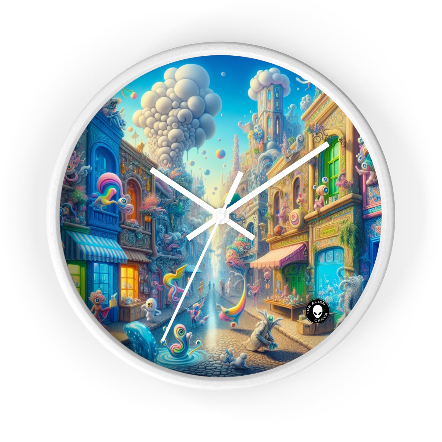 "Whimsical Wonders: A Vibrant Street Scene" - The Alien Wall Clock