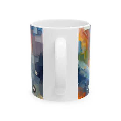 "Atardecer tranquilo: una pintura de campo de color pastel suave" - ​​La taza de cerámica alienígena Pintura de campo de color de 11 oz