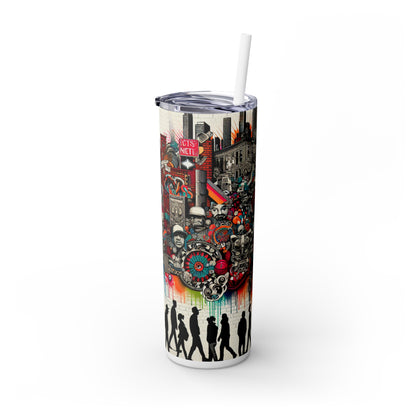 "Fantasy Fusion: A Vibrant Mural of Mythical Creatures" - The Alien Maars® Skinny Tumbler with Straw 20oz Street Art