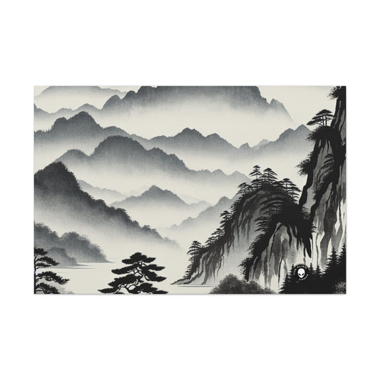 "Harmonious Ink: Capturing the Tranquility of a Zen Garden" - The Alien Canva Ink Wash Painting