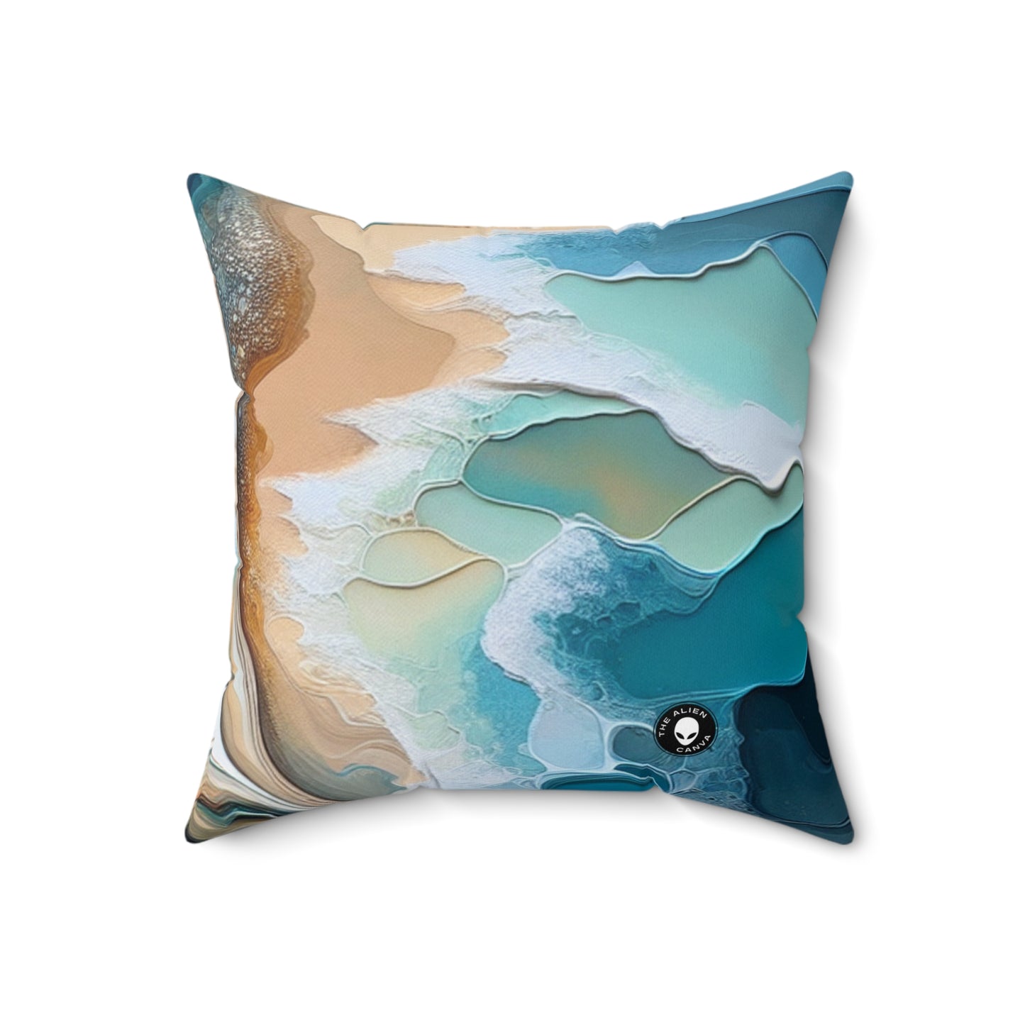 « Une vue sur la plage à travers un coquillage » - L’Alien Spun Polyester Square Pillow Acrylique Versant