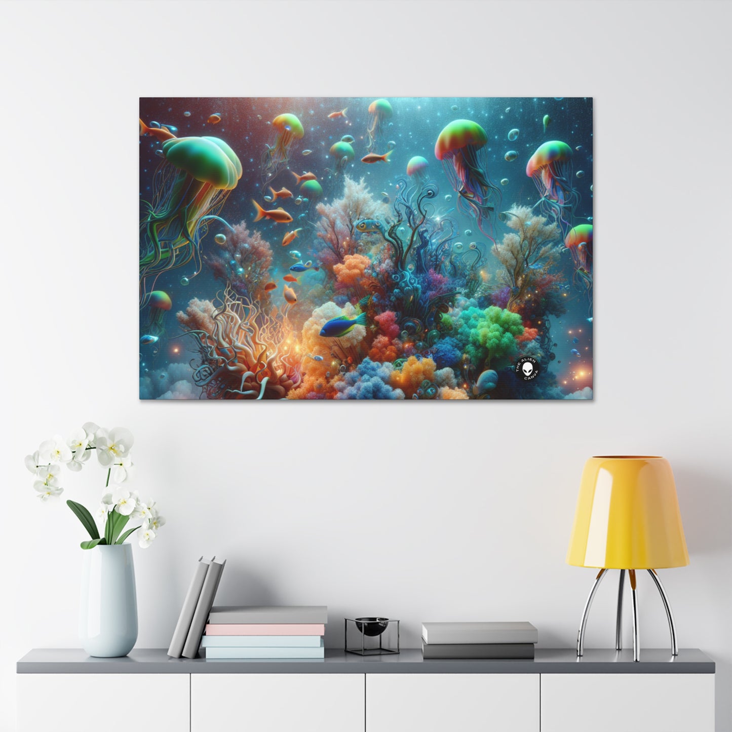 "Neon Fish Dance in Coral Forest" - The Alien Canva