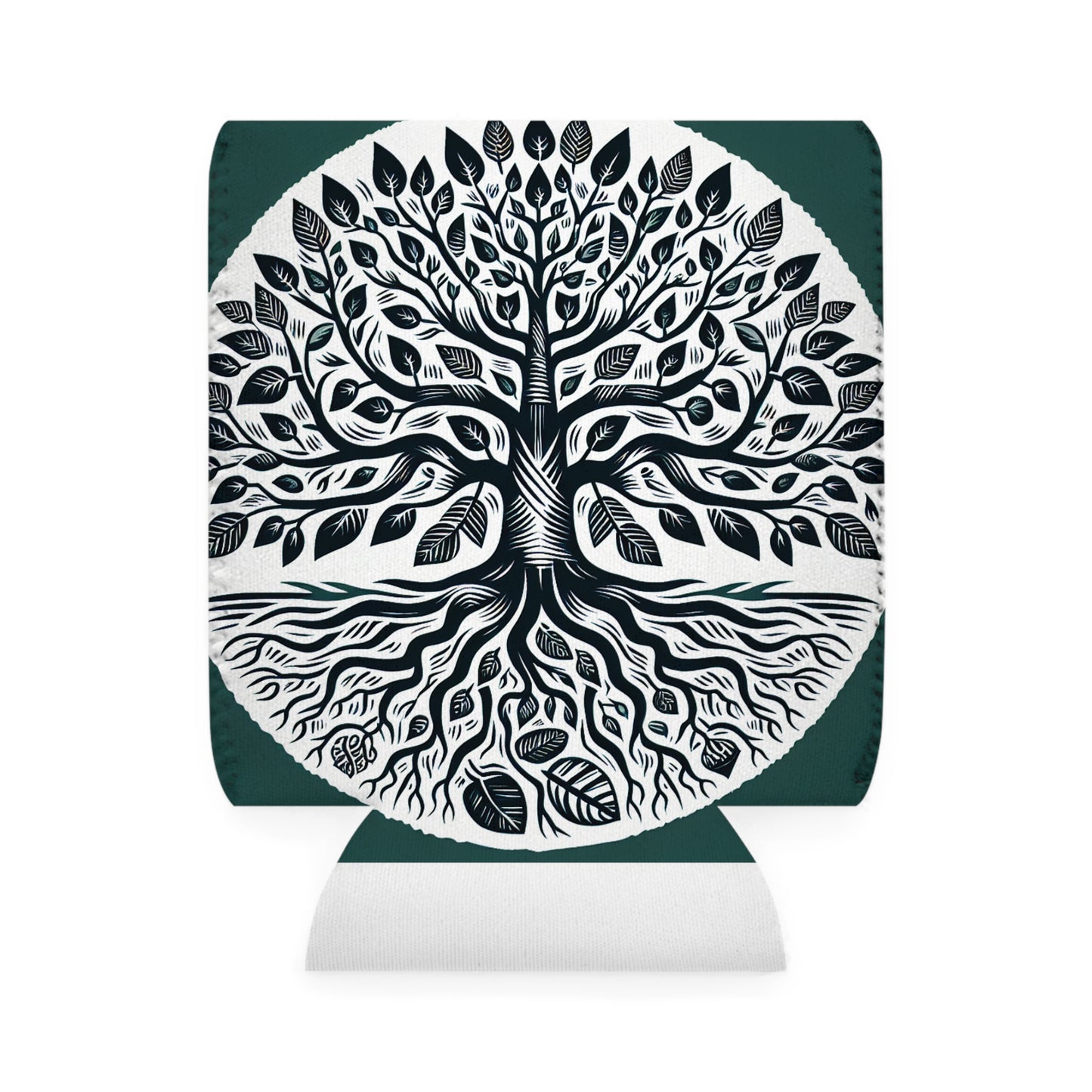 "Modern Woodcut Family Tree" - The Alien Can Cooler Sleeve Woodcut Printing