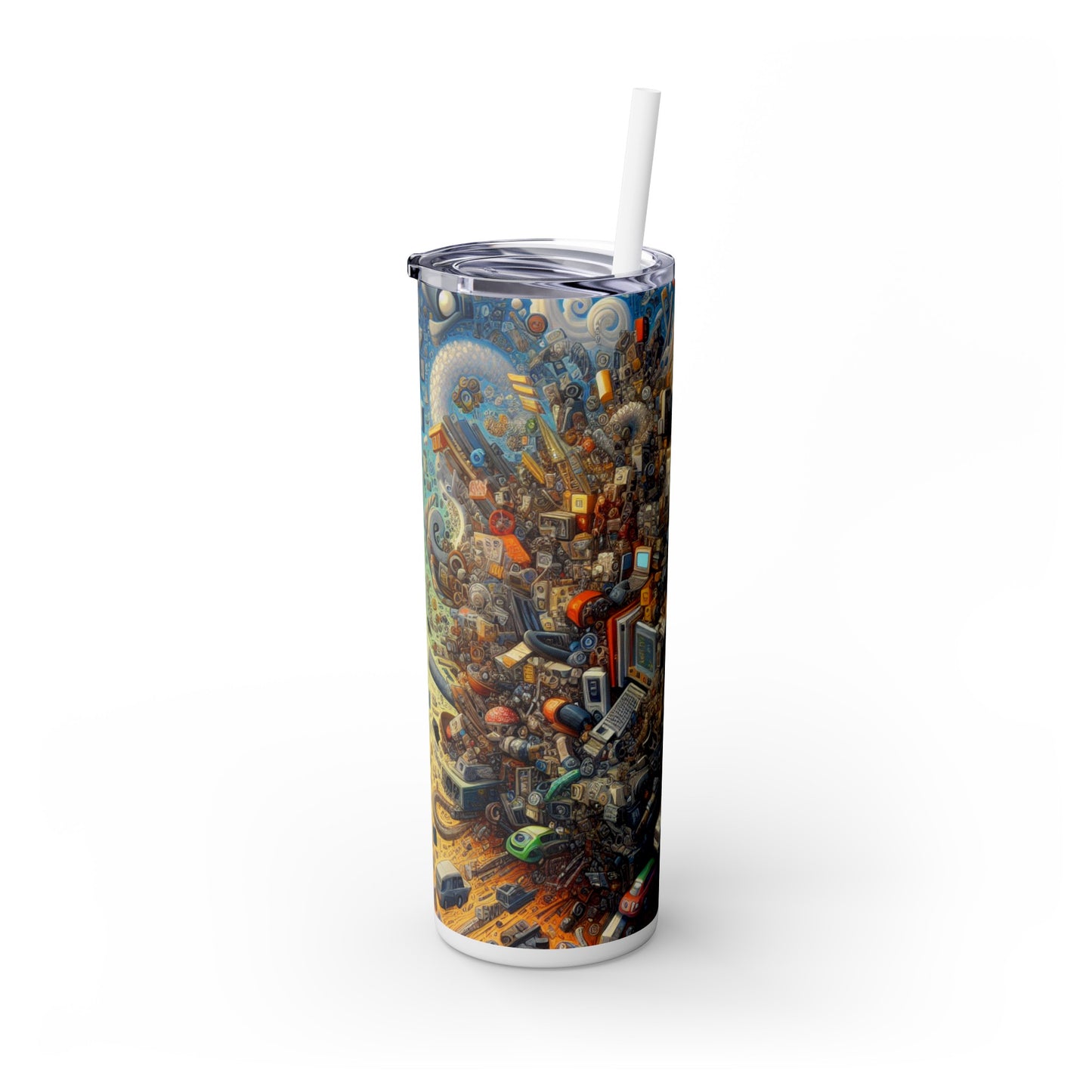 "Nightfall in the Neon City: A Hyper-Realistic Futuristic Metropolis" - The Alien Maars® Skinny Tumbler with Straw 20oz Simulationism