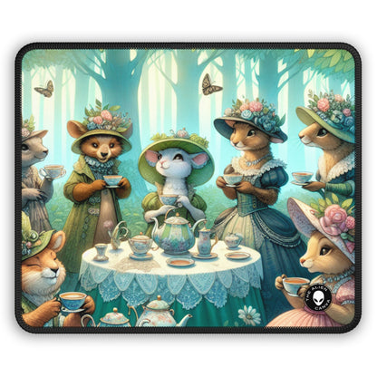 "Sombreros elegantes y tazas de té: una fiesta de té en el bosque" - Alfombrilla de ratón para juegos de Alien