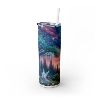 "Atardecer encantado: una pintura de un bosque mágico" - Vaso delgado con pajita de 20 oz de Alien Maars®