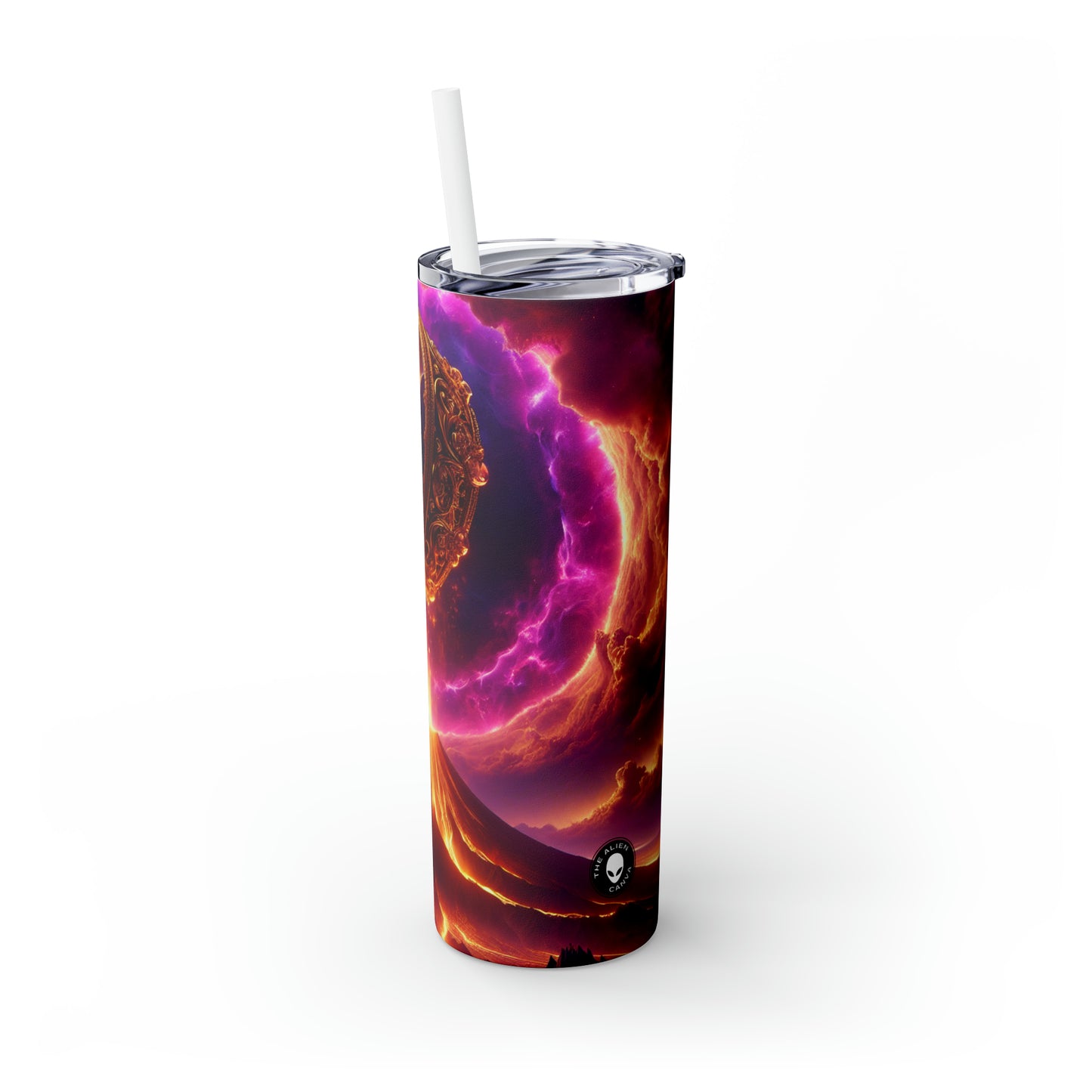 "Ring of Doom: A Surreal Descent." - The Alien Maars® Skinny Tumbler with Straw 20oz