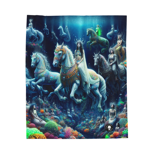 "Enchanted Underwater Realm: Mermaids and Seahorses" - The Alien Velveteen Plush Blanket