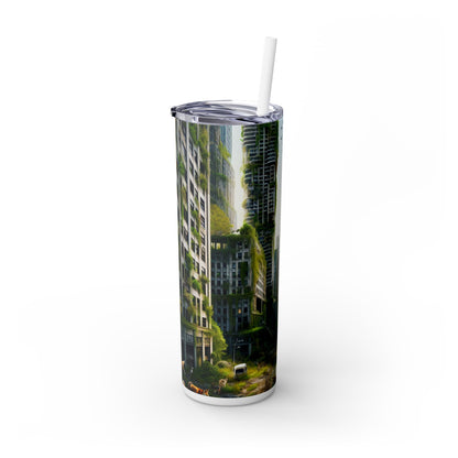 "Nature's Reclamation: A Futuristic Urban Jungle" - The Alien Maars® Skinny Tumbler with Straw 20oz