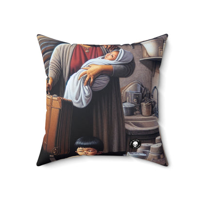 "Uprooted: A Portrait of Displacement" - The Alien Spun Polyester Square Pillow Social Realism