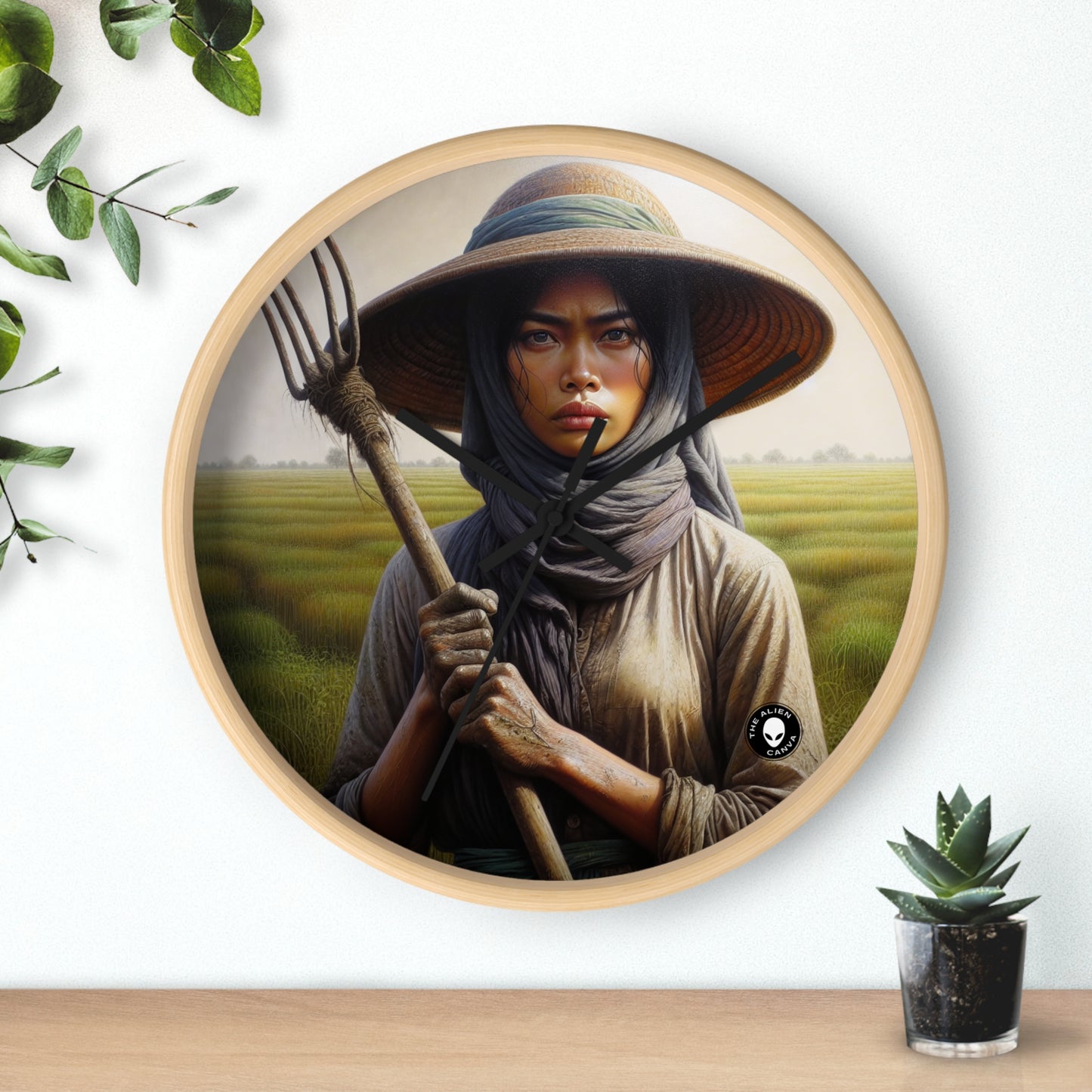 "Farmer in the Fields: A Weathered Reflection" - The Alien Wall Clock Realism