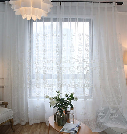 New Translucent Embroidered Window Screen White European Style