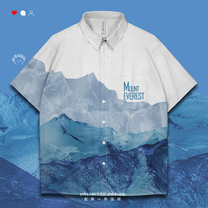 Mountain Oil Painting Trend Short Sleeved Shirt