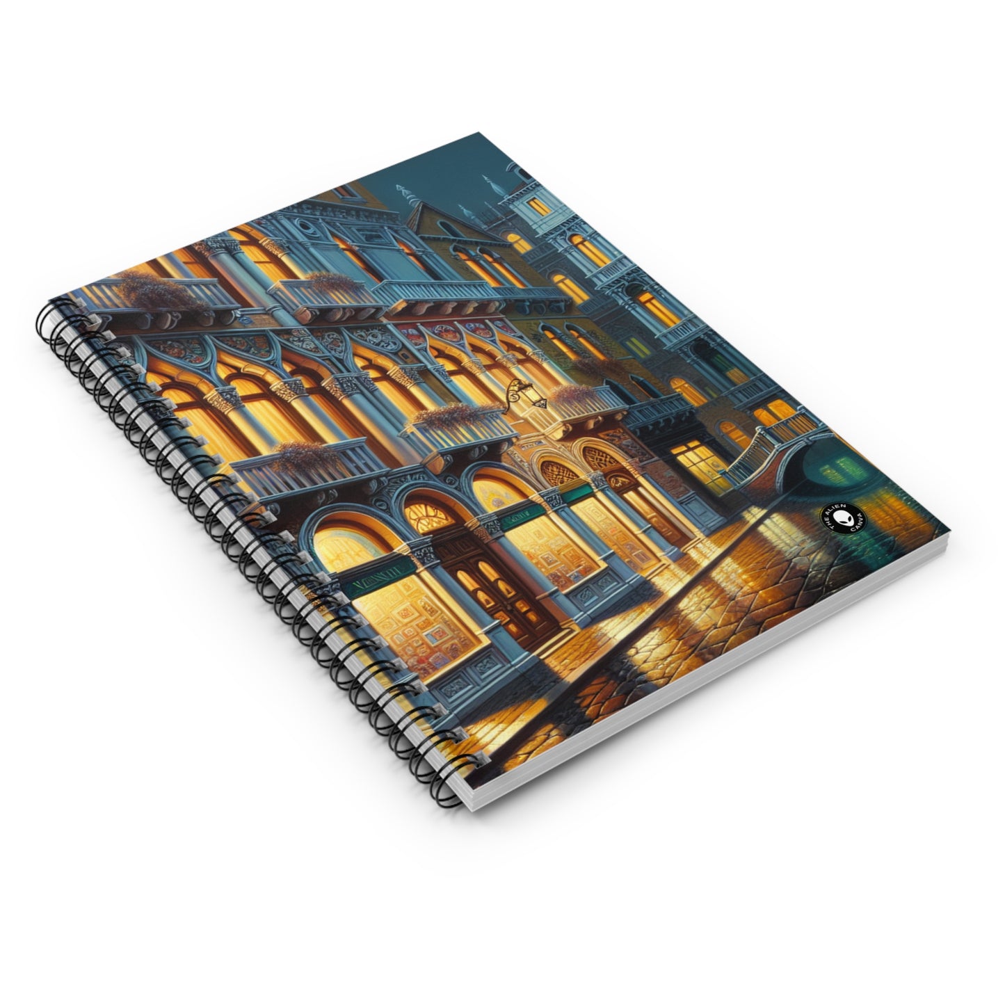 "Venetian Night: A Luminous Street Scene" - The Alien Spiral Notebook (Ruled Line) Venetian School