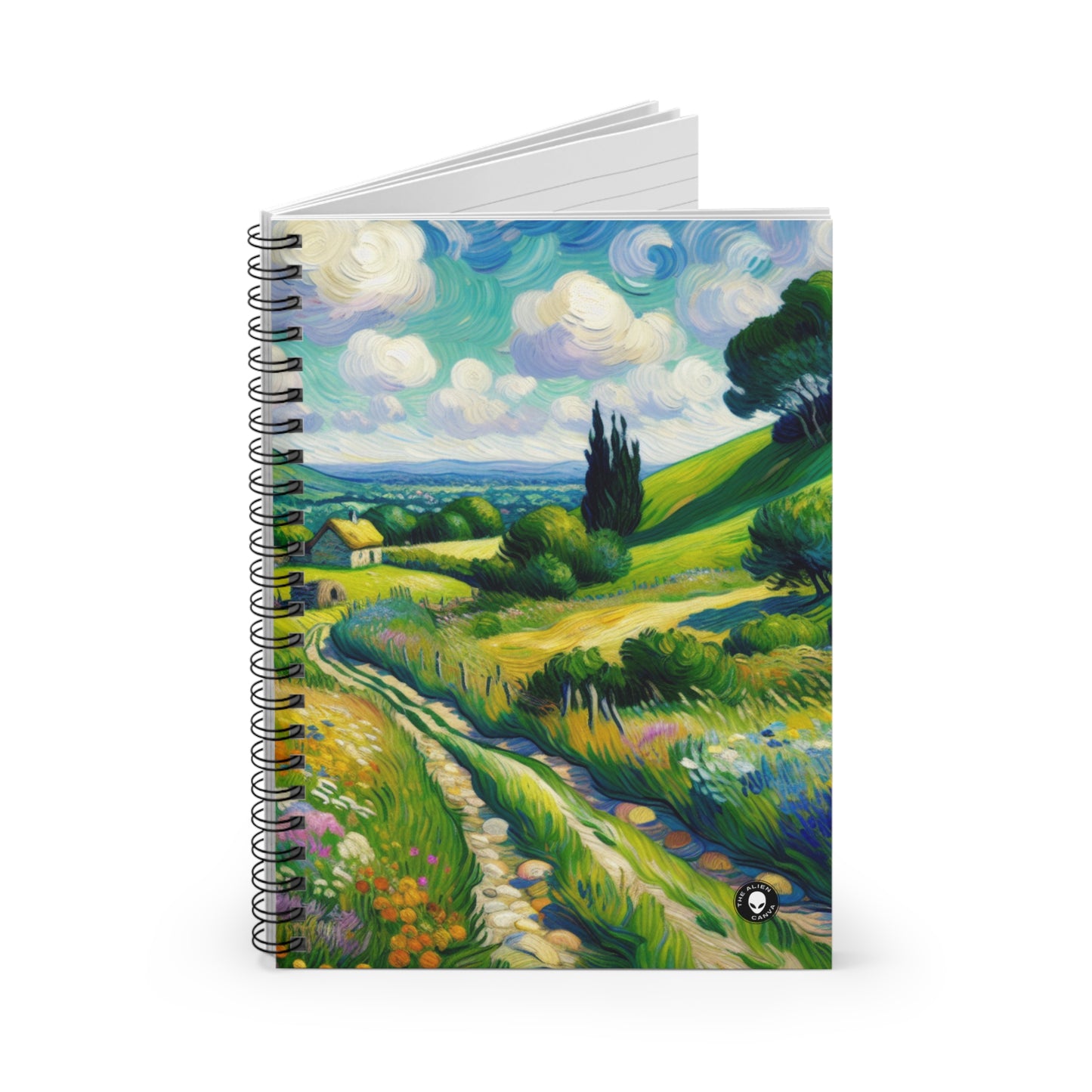 "Mystical Morning: A Post-Impressionist Journey into a Vibrant Dawn" - The Alien Spiral Notebook (Ruled Line) Post-Impressionism