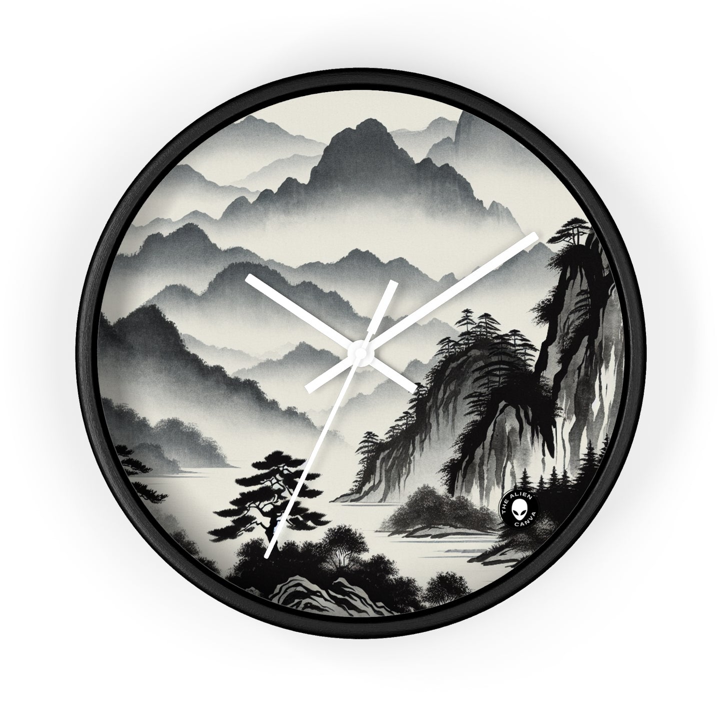 "Harmonious Ink: Capturing the Tranquility of a Zen Garden" - The Alien Wall Clock Ink Wash Painting