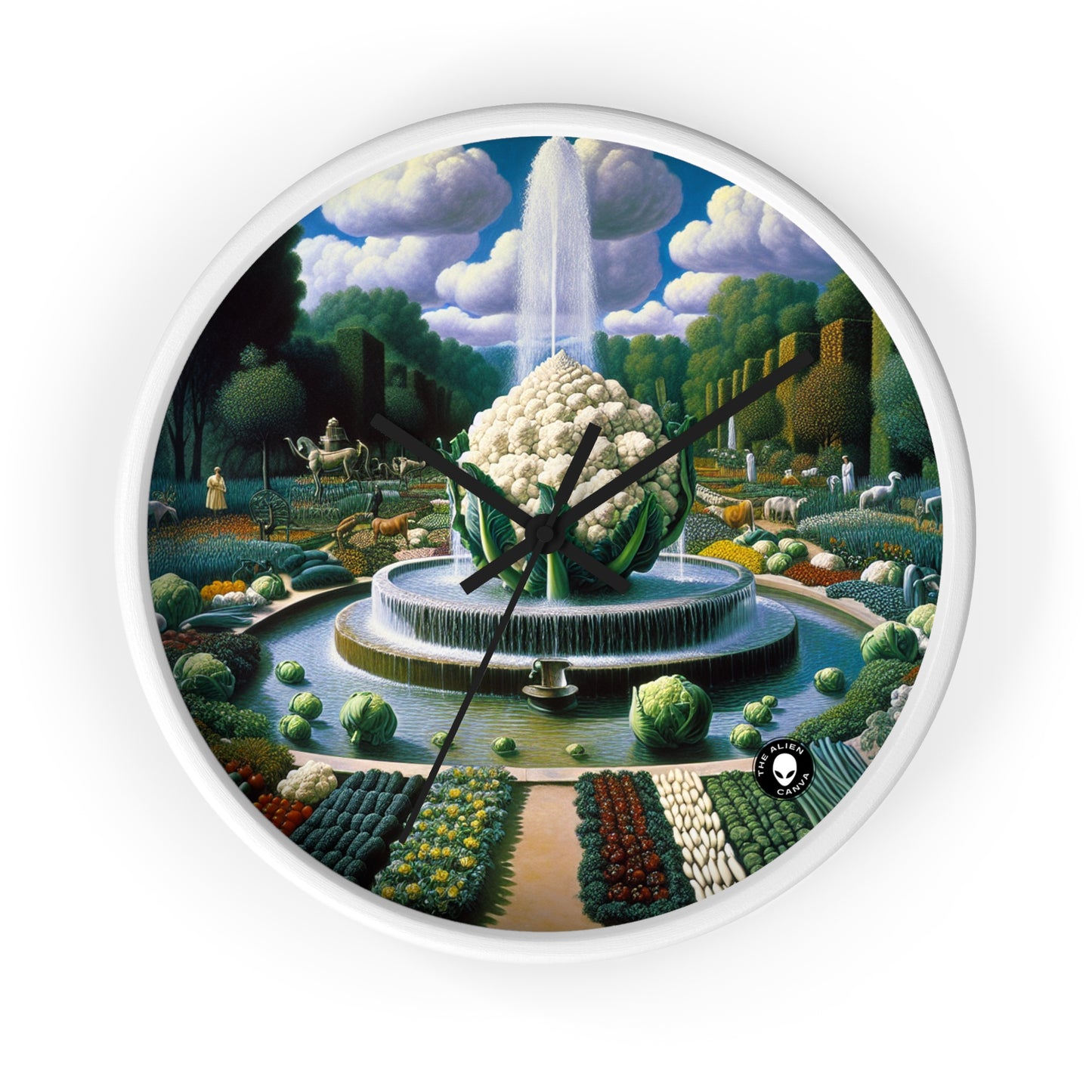 "The Vegetable Fountain: A Cauliflower Conglomerate" - The Alien Wall Clock Surrealism