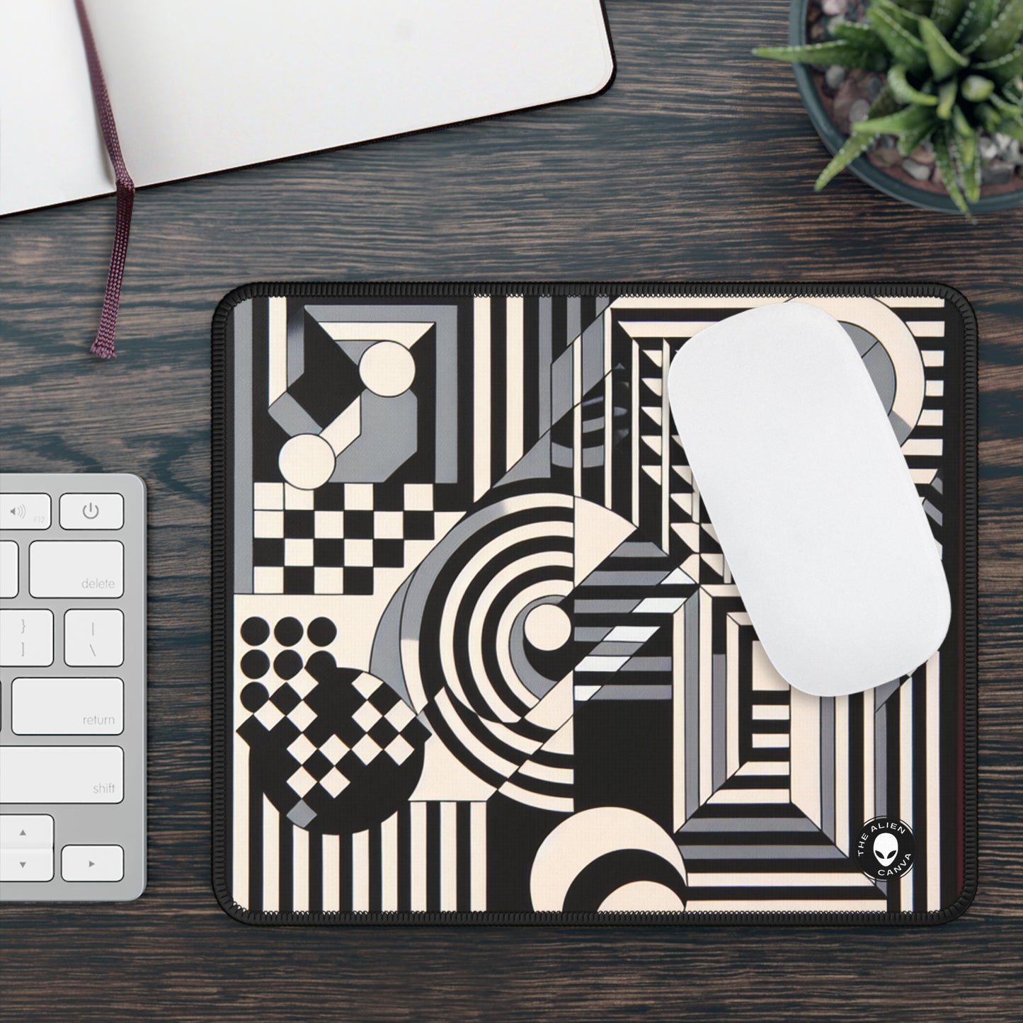 "Mesmerize: Geometría Op Art audaz en blanco y negro" - The Alien Gaming Mouse Pad Op Art