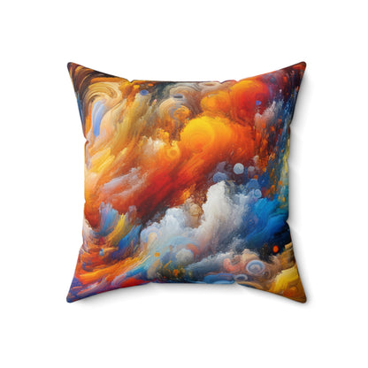 "Vibrant Chaos". - The Alien Spun Polyester Square Pillow Abstract Expressionism Style