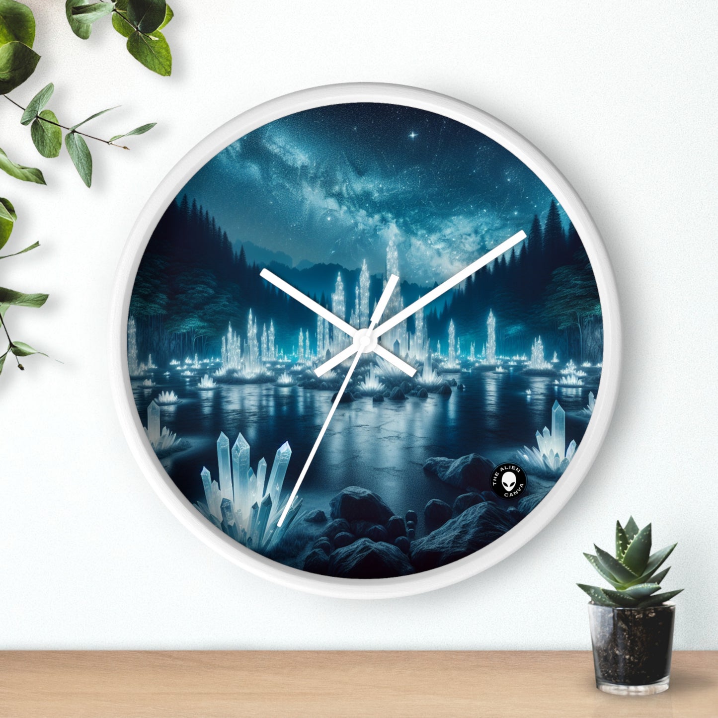 "Crystal Grove: Starlit Reflections" - The Alien Wall Clock