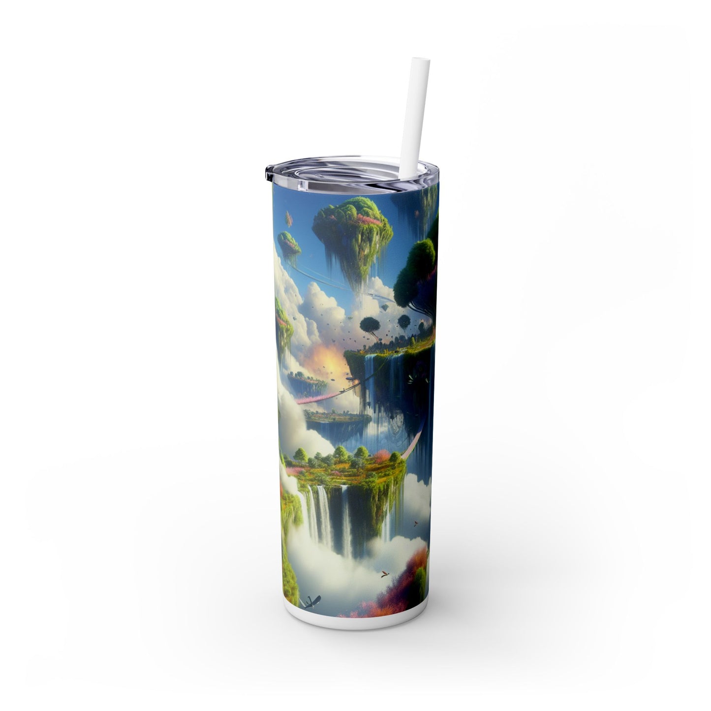 "Sky Islands: Un paraíso surrealista" - Vaso delgado con pajita de 20 oz de Alien Maars®