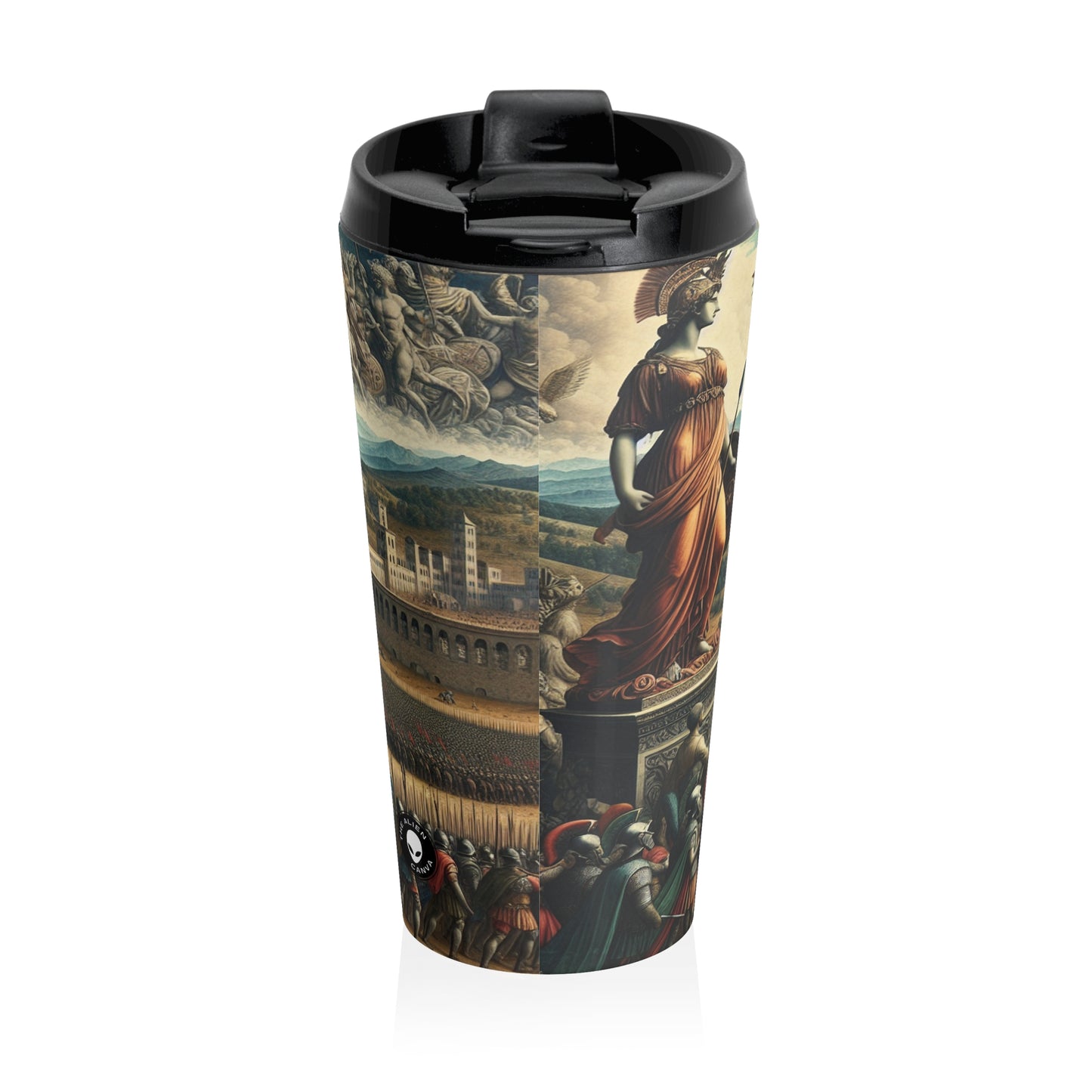 "Minerva sur le champ de bataille de la Renaissance" - La tasse de voyage en acier inoxydable Alien Art de la Renaissance