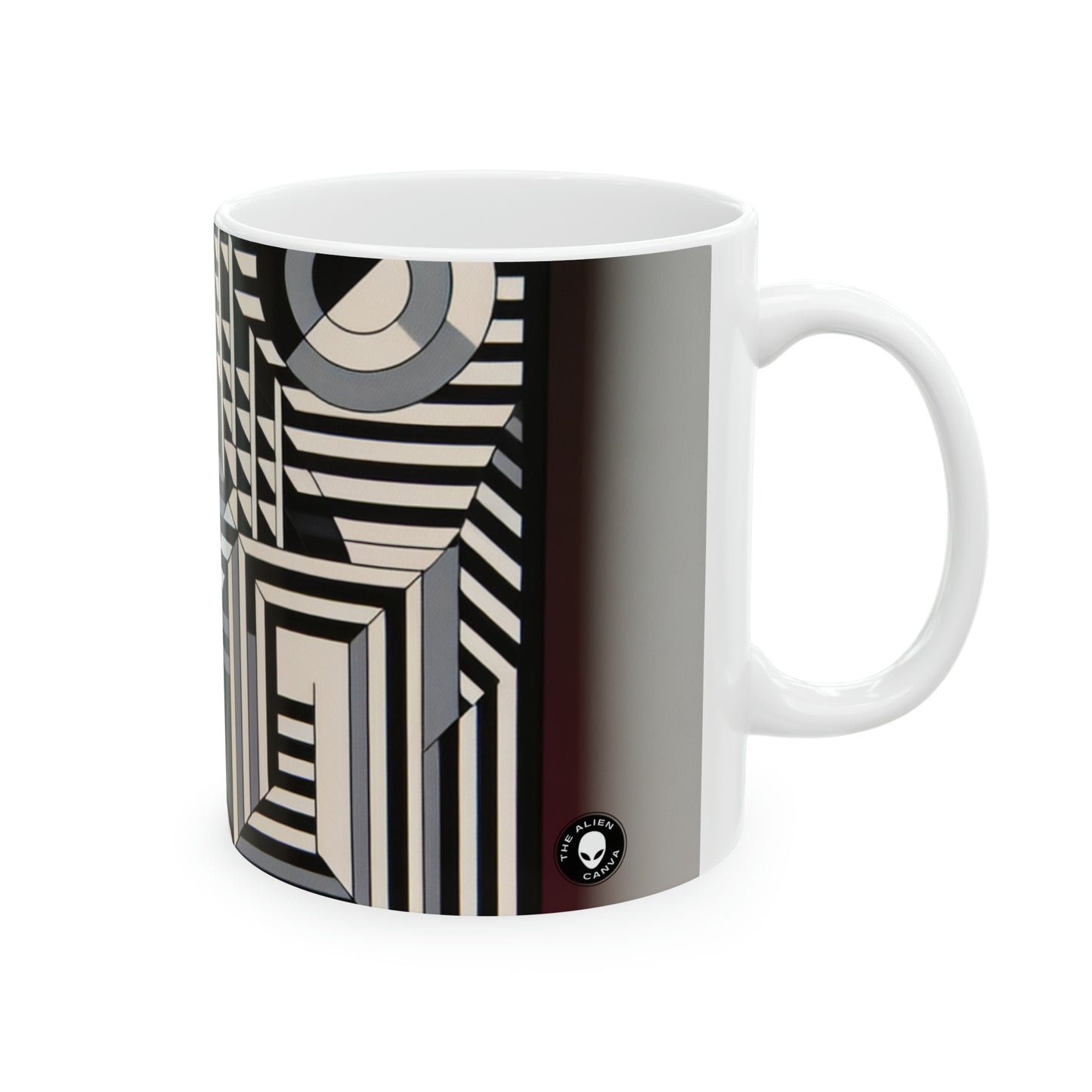 "Mesmerize : Géométrie audacieuse de l'Op Art en noir et blanc" - La tasse en céramique Alien 11oz Op Art