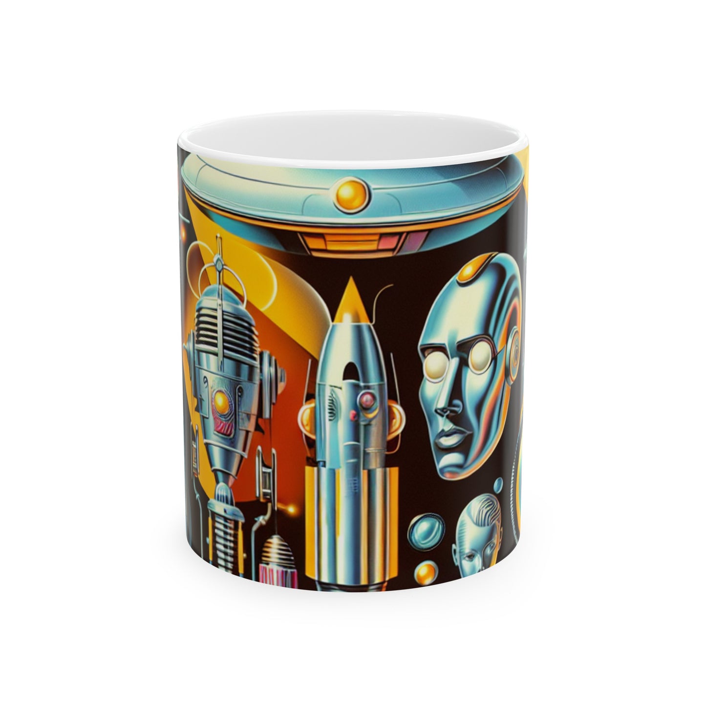 "Neon Deco: A Retro-Futuristic Utopia" - The Alien Ceramic Mug 11oz Retro-futurism