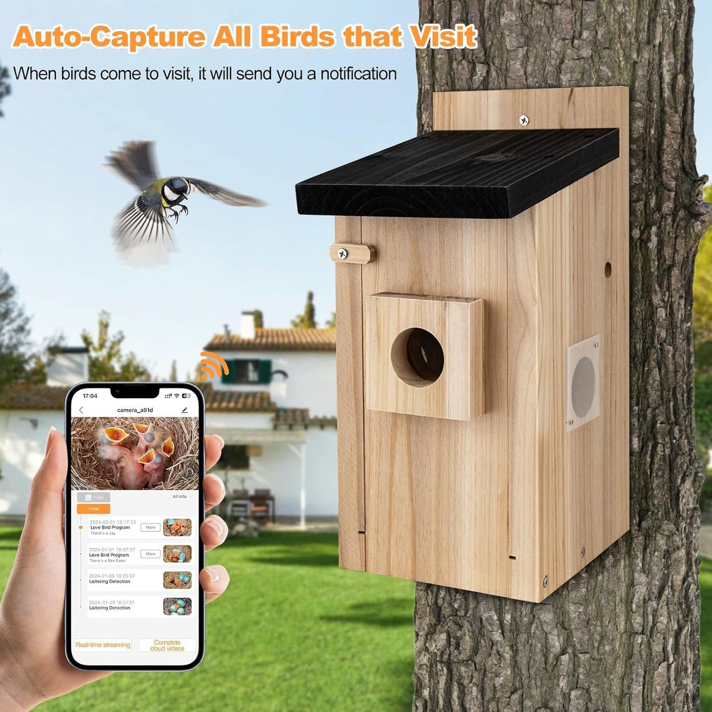 Nichoir intelligent avec caméra, caméra 3 MP pour l'extérieur, capture automatique de vidéos d'oiseaux et détection de mouvement, observation de la nidification et de l'éclosion des oiseaux en temps réel, cadeau idéal à faire soi-même.