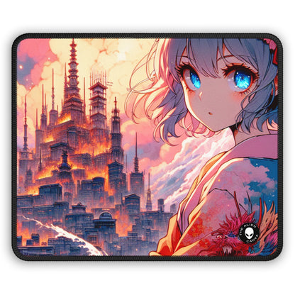 Título: "Swords ablaze: The Elemental Duel" - The Alien Gaming Mouse Pad Manga/Anime Art