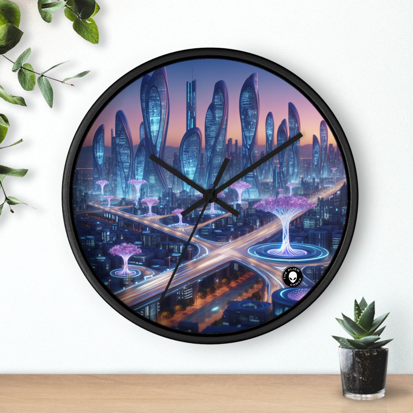 "City of Tomorrow: Nature and Technology Intertwined" - The Alien Wall Clock