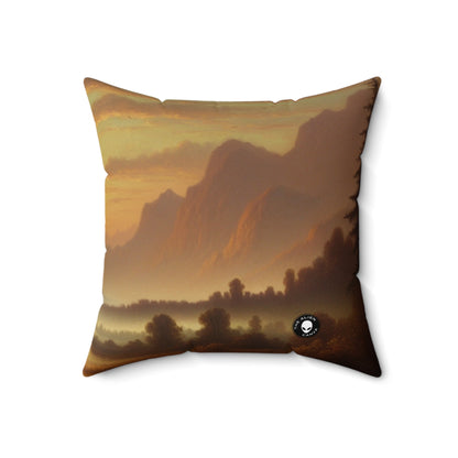 "Misty Morning: Serene Tonalism on a Tranquil Lake"- The Alien Spun Polyester Square Pillow Tonalism