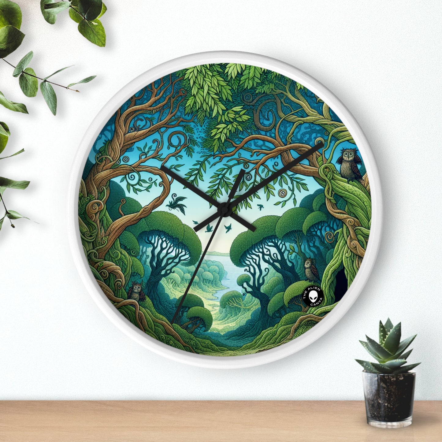 "Enchanted Woodland: Where Trees Dance and Creatures Roam" - The Alien Wall Clock