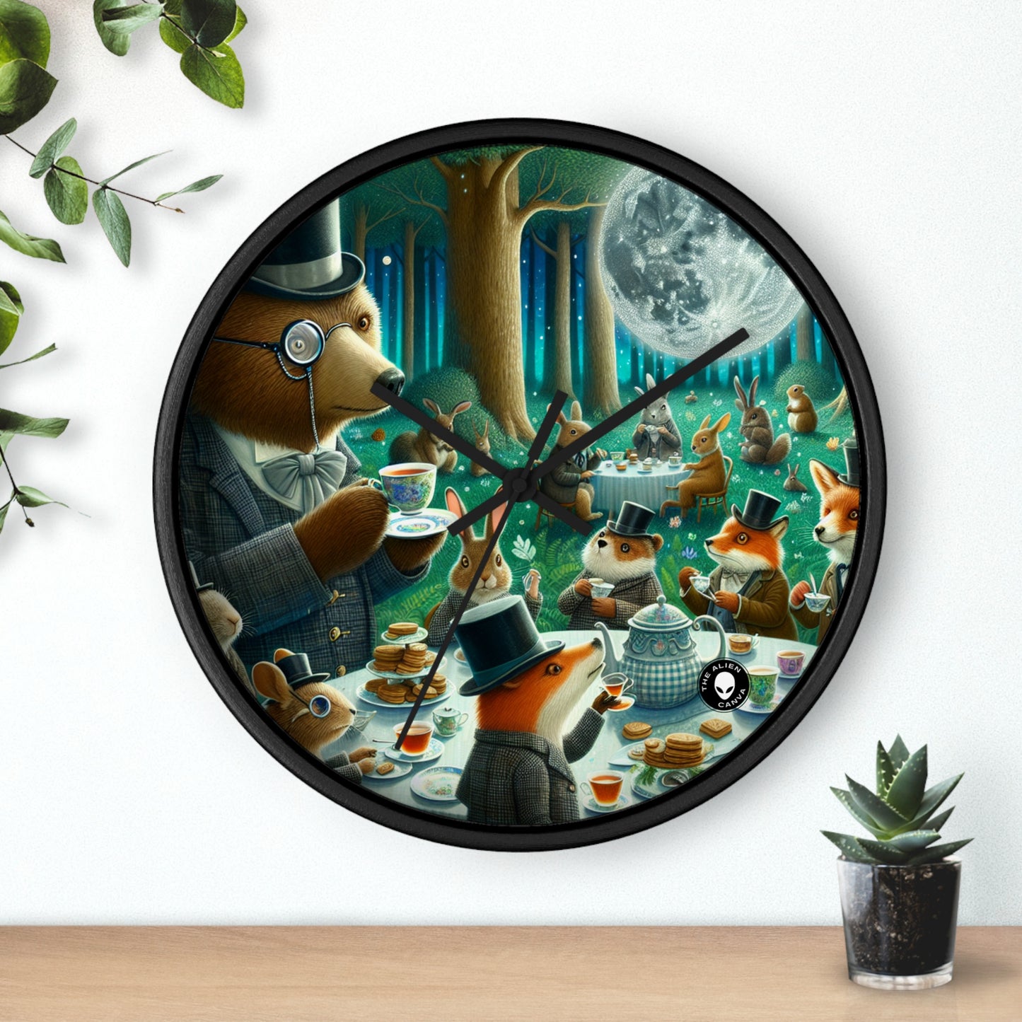 "Enchanted Moonlit Tea Party in the Forest" - The Alien Wall Clock