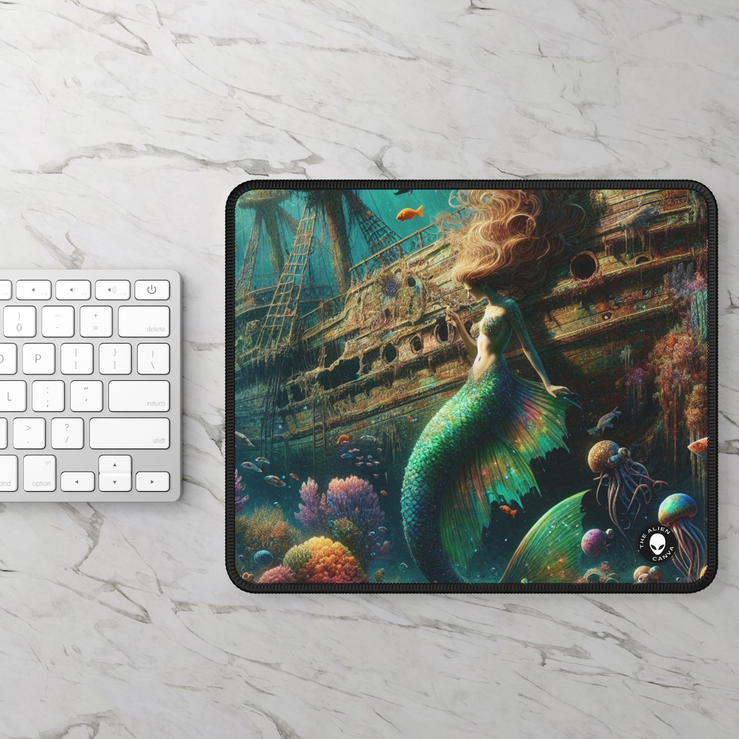 "Mermaid's Treasure: Exploring the Sunken Shipwreck" - The Alien Gaming Mouse Pad