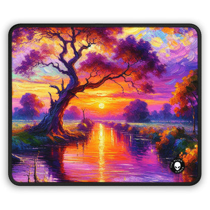 "Bulevares de iluminación: un vibrante paisaje urbano postimpresionista" - The Alien Gaming Mouse Pad Postimpresionismo