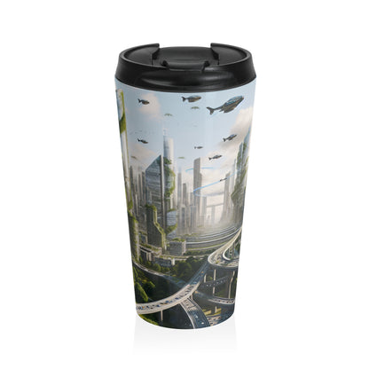 "Nature's Reclamation: A Futuristic Cityscape" - The Alien Stainless Steel Travel Mug