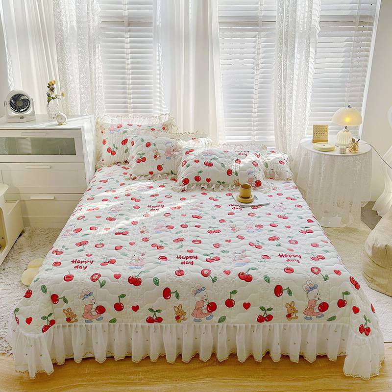 Cotton Lace Embroidery Quilted Bed Cover Series Three-piece Set