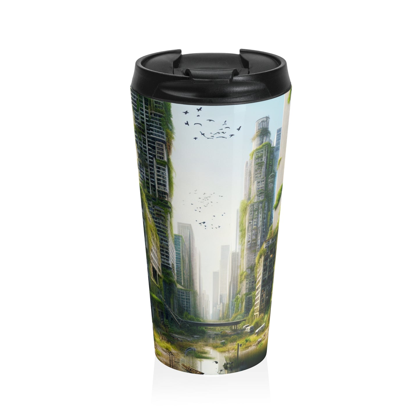 "Nature's Reclamation: A Futuristic Urban Jungle" - The Alien Stainless Steel Travel Mug