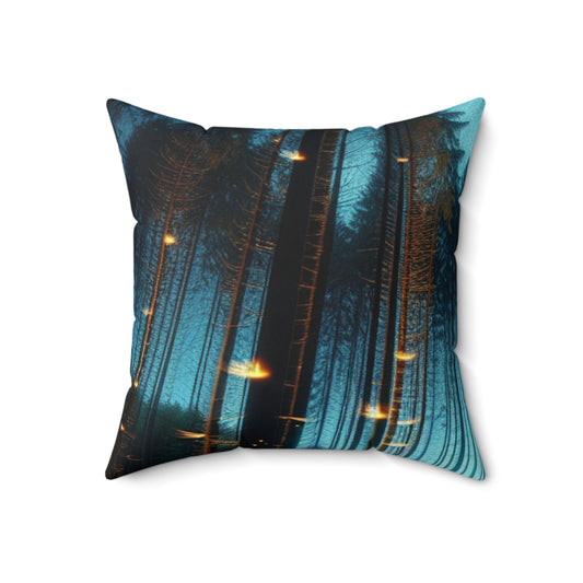 « Twilight Enchantment : Firefly Forest » - L'oreiller carré en polyester filé Alien