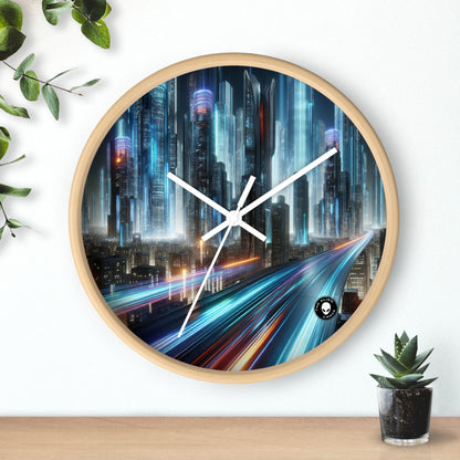 "Paisajes nocturnos de neón: una aventura urbana futurista" - El reloj de pared alienígena