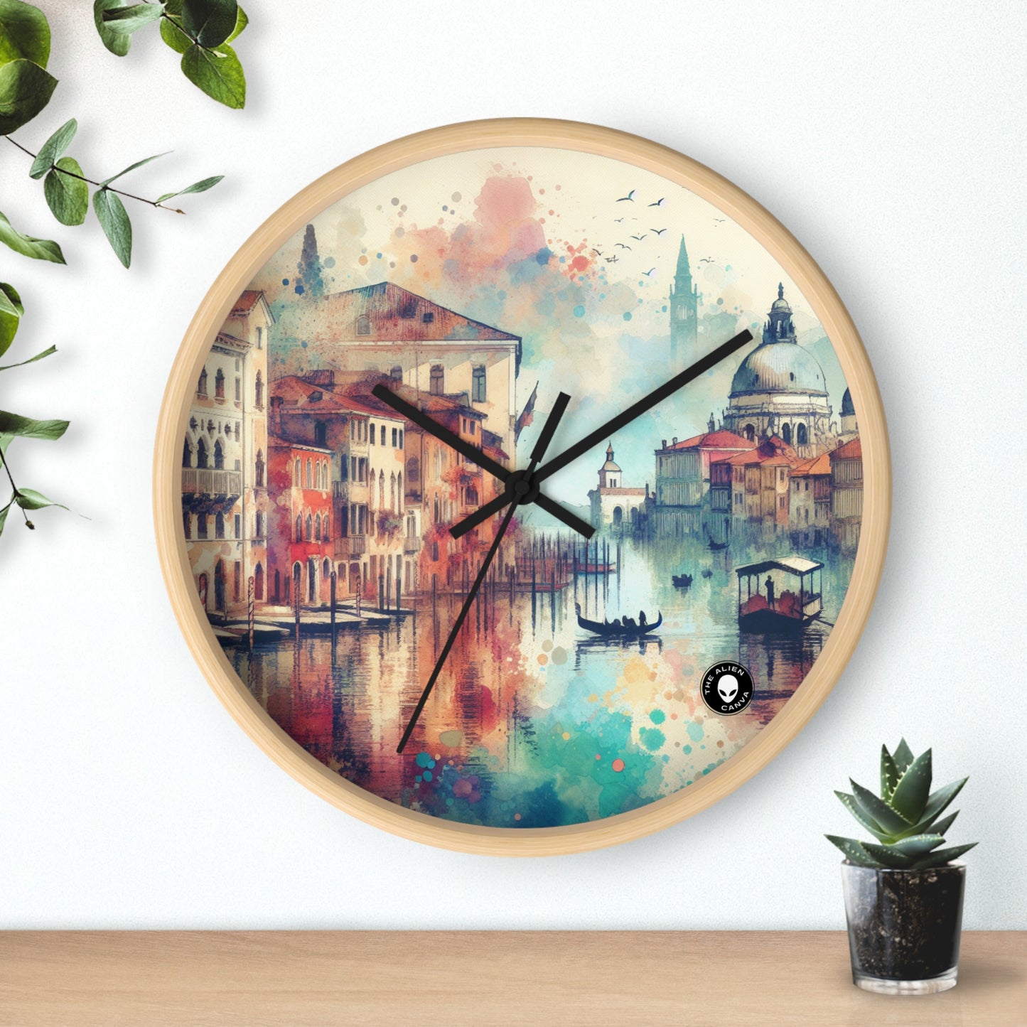 Côte tranquille : une peinture sereine au coucher du soleil à l'aquarelle - La peinture à l'aquarelle de l'horloge murale extraterrestre