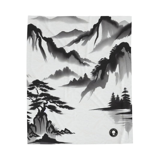 « Reflet de montagne : une peinture à l'encre zen sereine » - La couverture en peluche Alien Velveteen Peinture à l'encre Zen