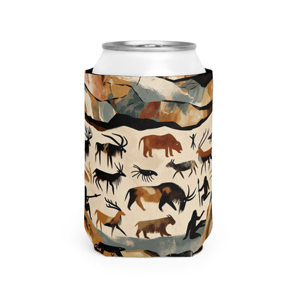 "The Discovery of Fire: A Cave Painting Tale" - The Alien Can Cooler Sleeve Cave Painting