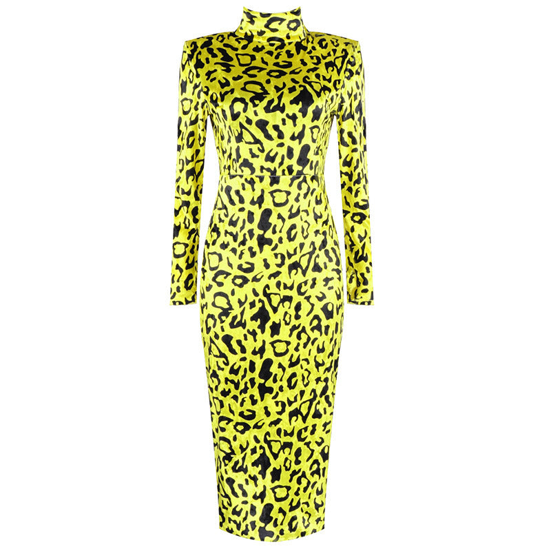 Ladies leopard print velvet slim dress