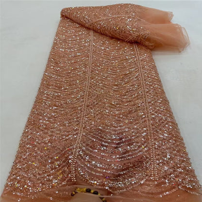 Doublure de broderie de dentelle de robe de mariée de sequin de tube de perle de ligne de vague