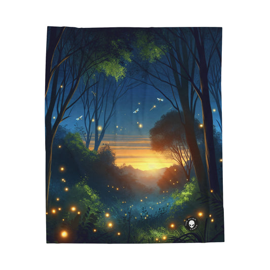 "Enchanted Dusk: Fireflies in the Forest" - The Alien Velveteen Plush Blanket