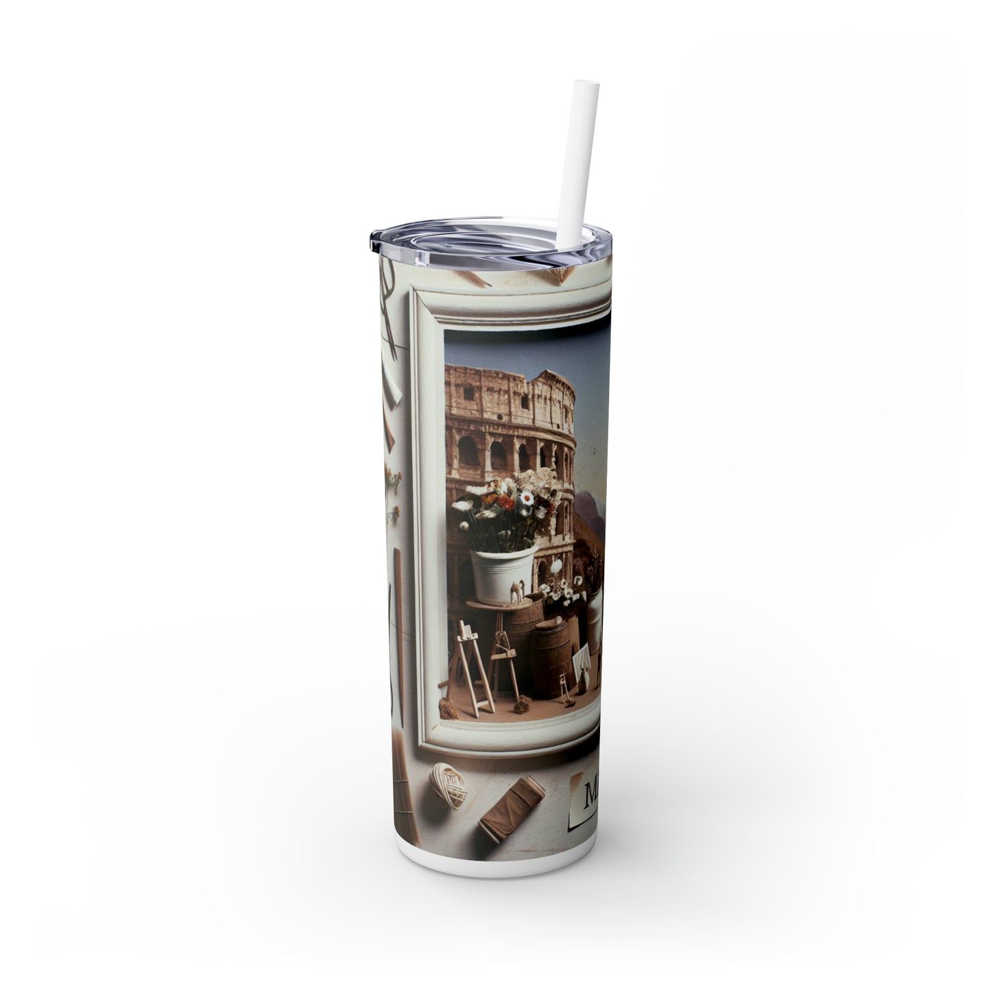 "Elemental Elegance: A Mixed Media Tribute to Arte Povera" - The Alien Maars® Skinny Tumbler with Straw 20oz Arte Povera